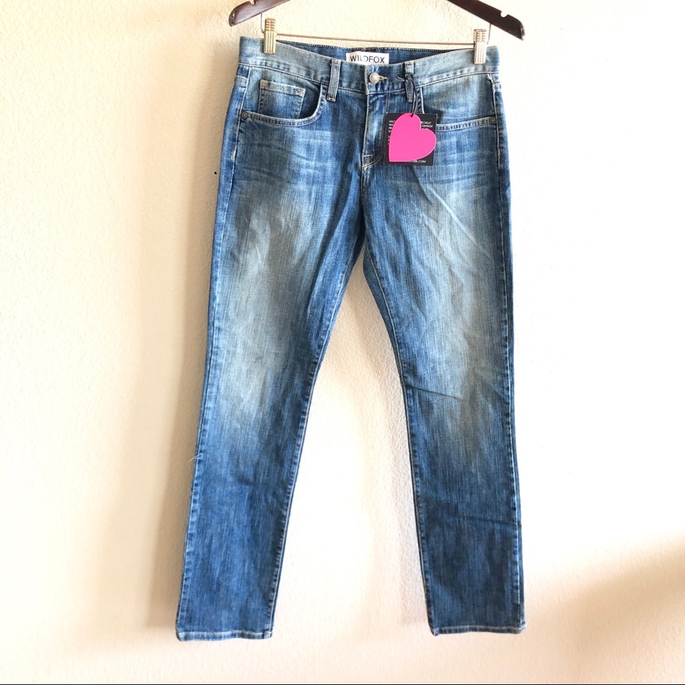 Wildfox NWT Destress Blue Mid Rise High Rise Denim jeans